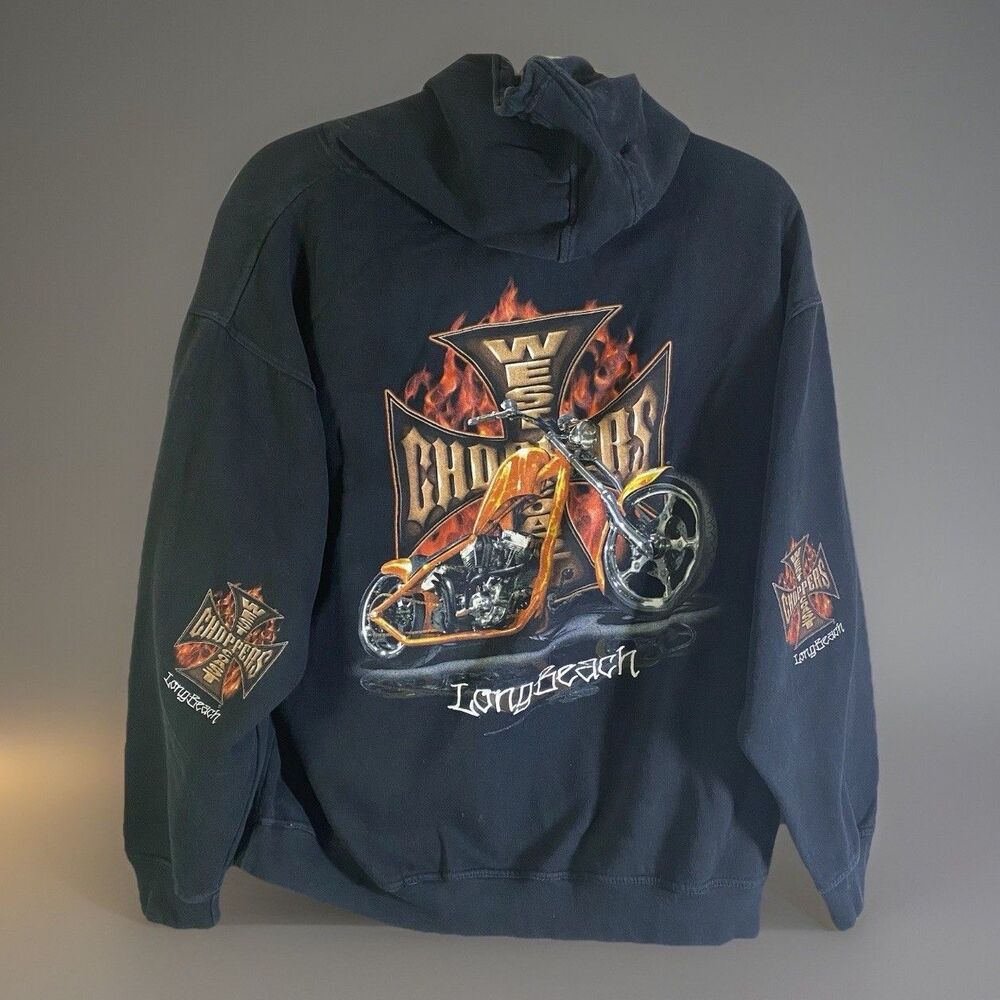Vtg West Coast Choppers Jesse Who Hoodie Men XL Long Beach Motorcycle Iron Cross